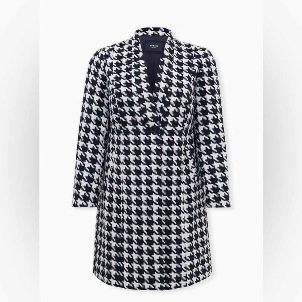 Torrid Women's Black and White Houndstooth Wool Coat size 1 plus